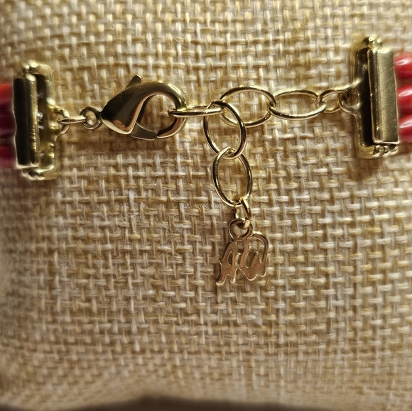 American West Red Coral Bead, Turquoise, and Pearl 3 Strand Bracelet - Picture 6 of 7